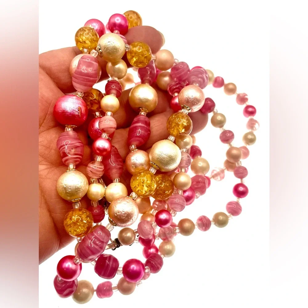 Vintage Signed Japan Multistrand Acrylic and Molded Glass Beaded Necklace MCM - Picture 9 of 9